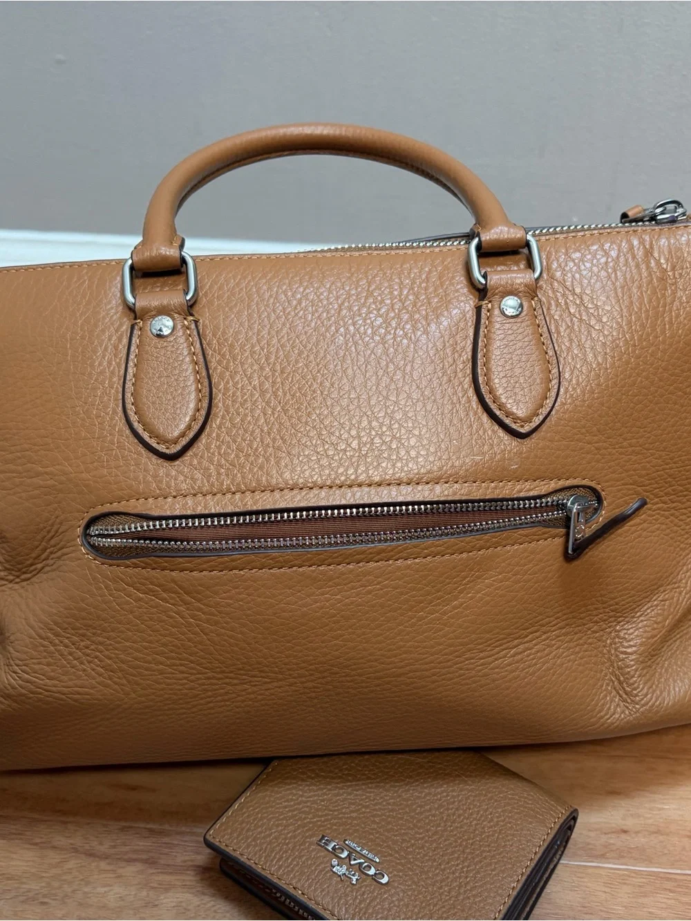 Coach Tan Pebbled Leather Satchel with Matching Wallet